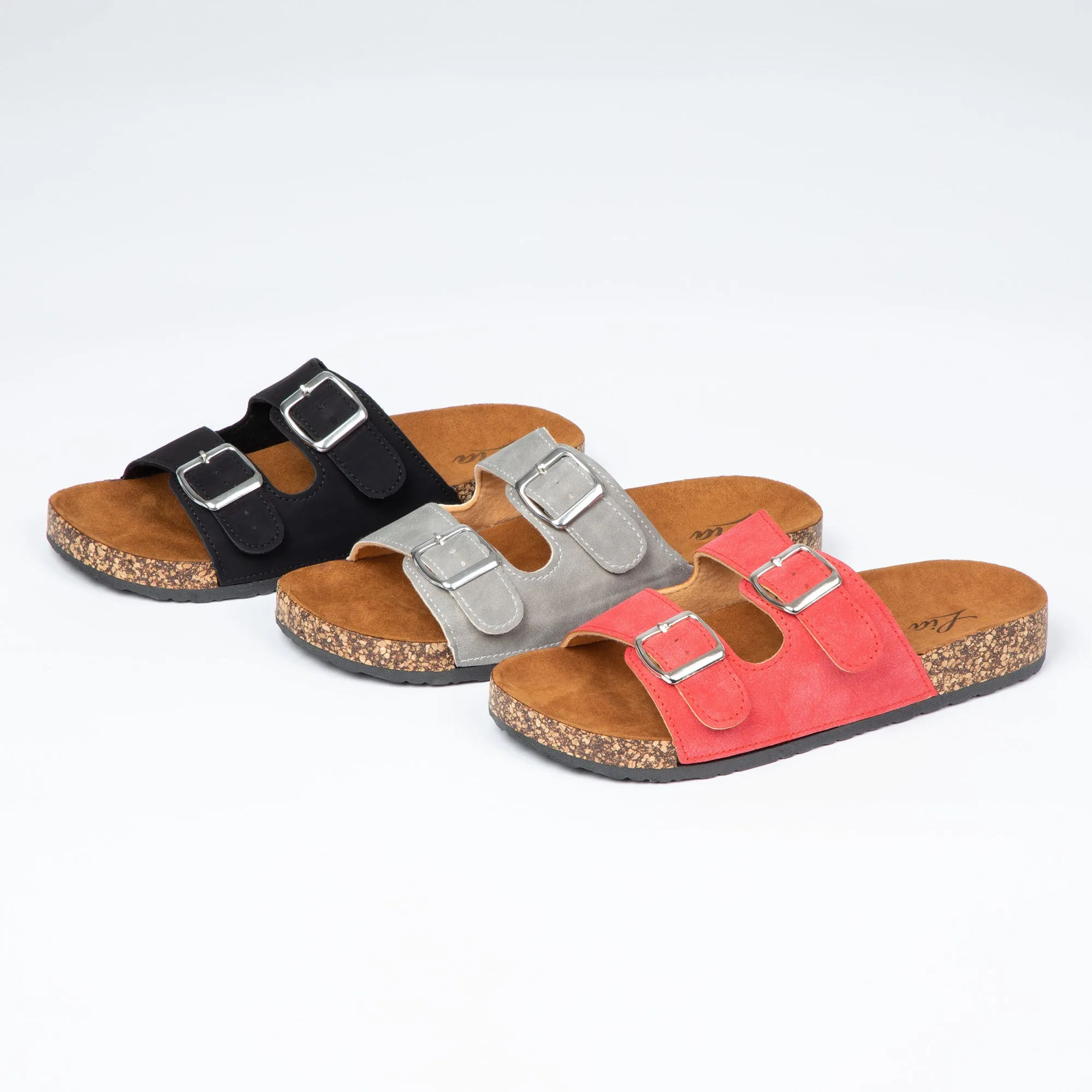 Air Balance Double Buckle Faux Leather Slides