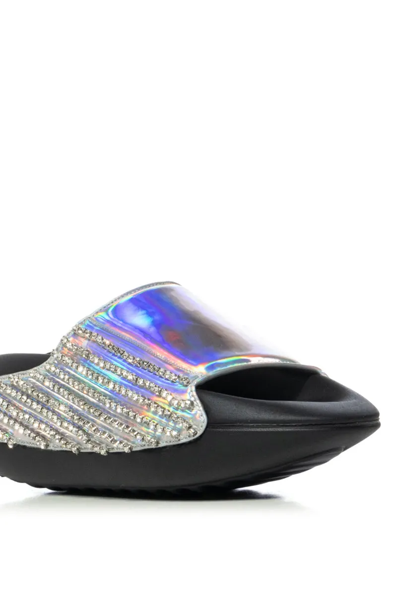 AKIRA BUGGY BLUE METALLIC EMBELLISHED SLIDE