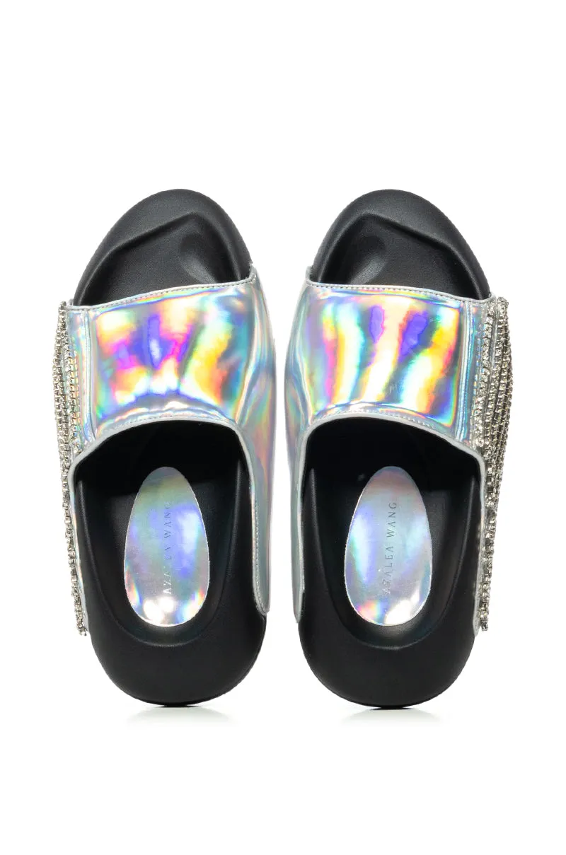 AKIRA BUGGY BLUE METALLIC EMBELLISHED SLIDE