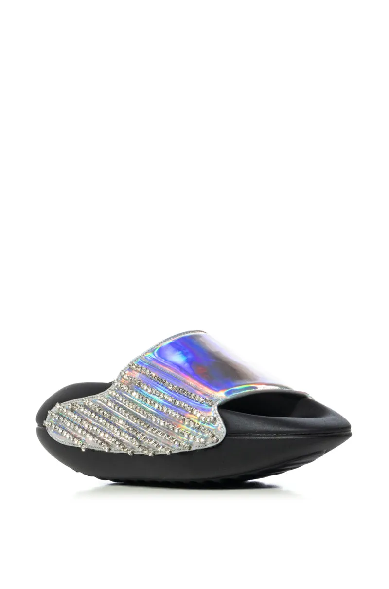 AKIRA BUGGY BLUE METALLIC EMBELLISHED SLIDE