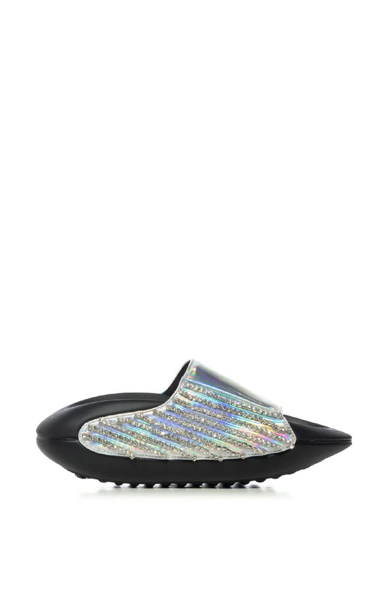 AKIRA BUGGY BLUE METALLIC EMBELLISHED SLIDE