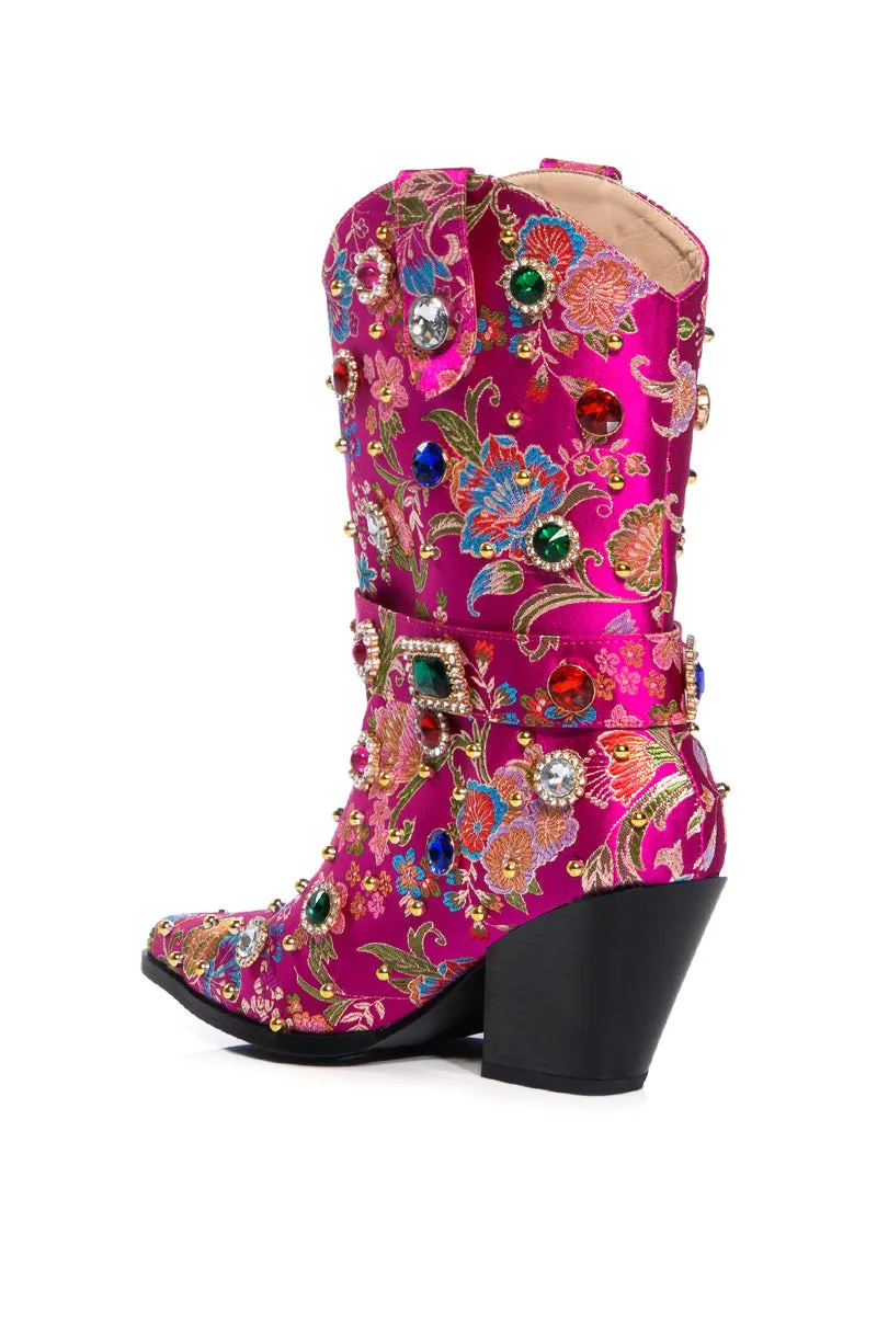 AZALEA WANG DILIGENT EMBELLISHED BOOTIE IN PINK