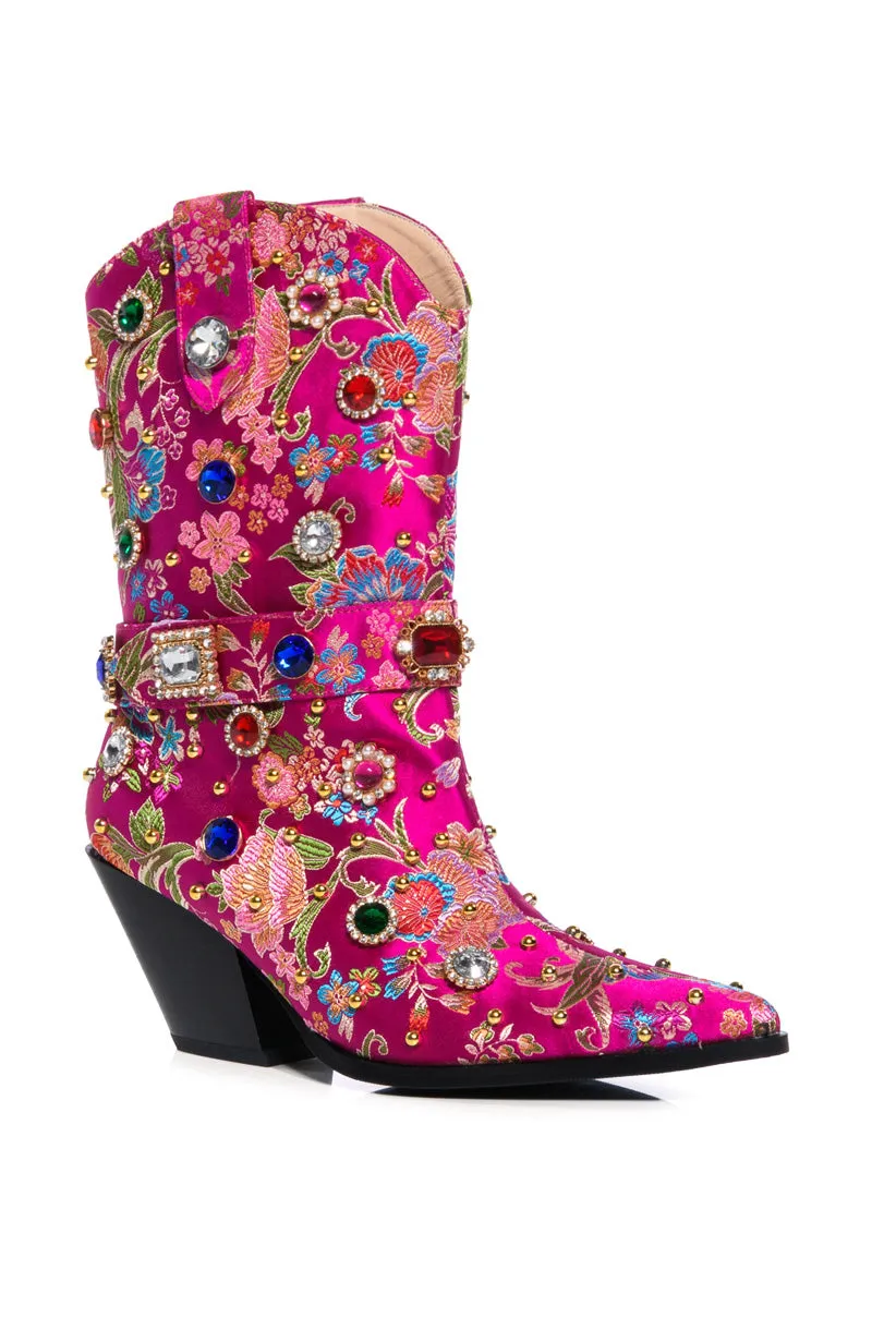 AZALEA WANG DILIGENT EMBELLISHED BOOTIE IN PINK