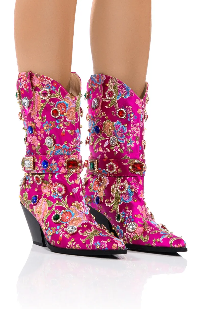 AZALEA WANG DILIGENT EMBELLISHED BOOTIE IN PINK