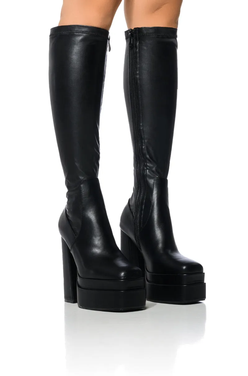 AZALEA WANG MAXINE STRETCH CHUNKY BOOT IN BLACK