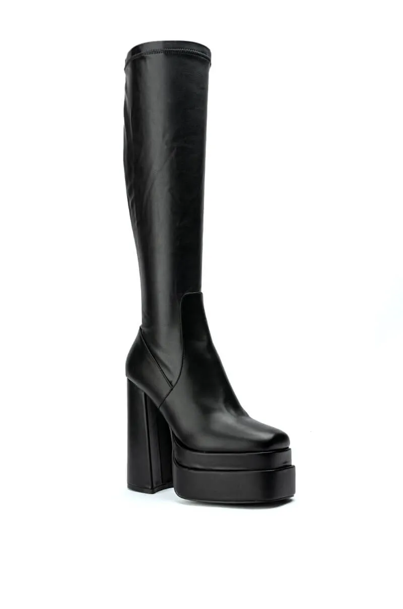 AZALEA WANG MAXINE STRETCH CHUNKY BOOT IN BLACK