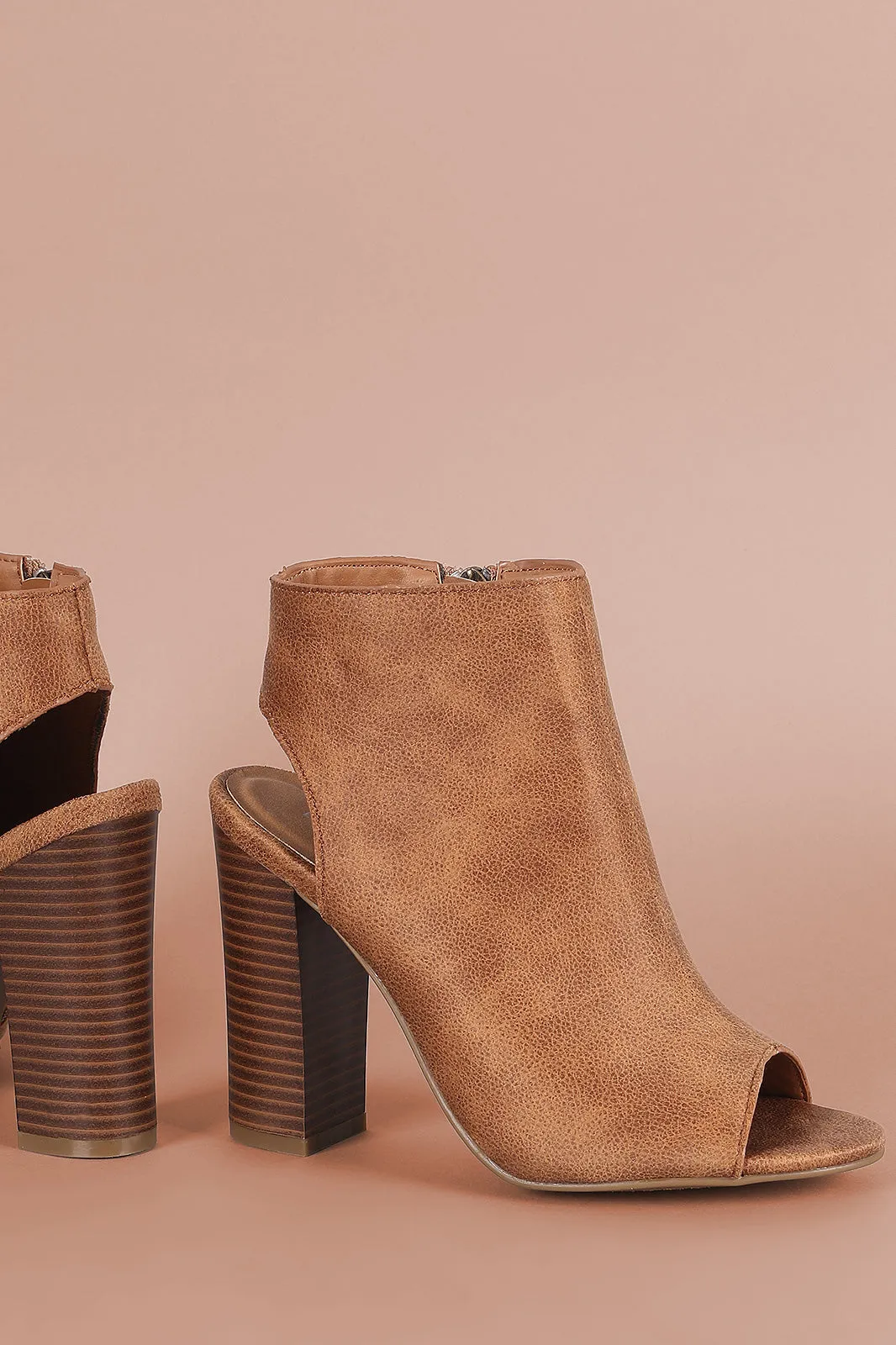 Bamboo Open Toe Chunky Heeled Mule Booties