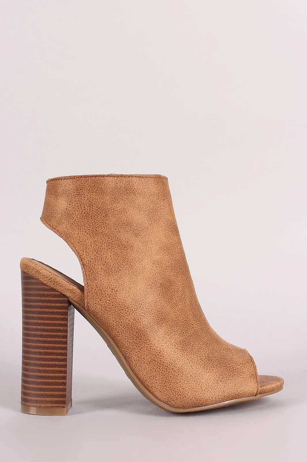 Bamboo Open Toe Chunky Heeled Mule Booties