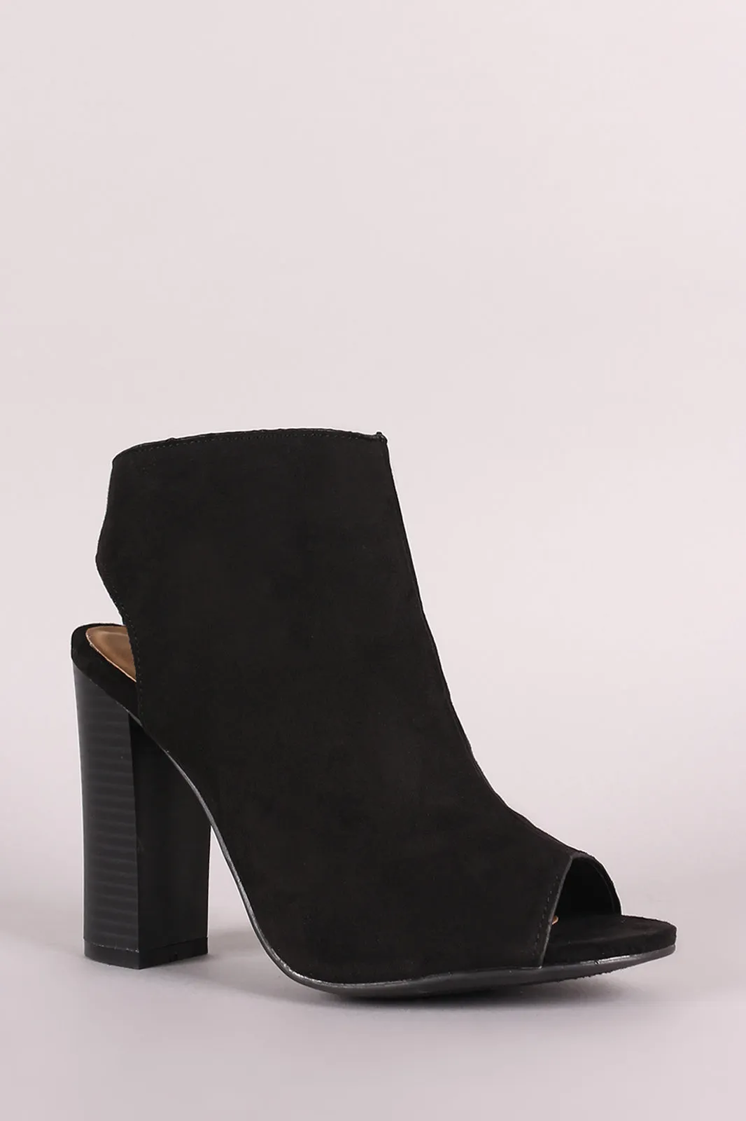 Bamboo Open Toe Chunky Heeled Mule Booties