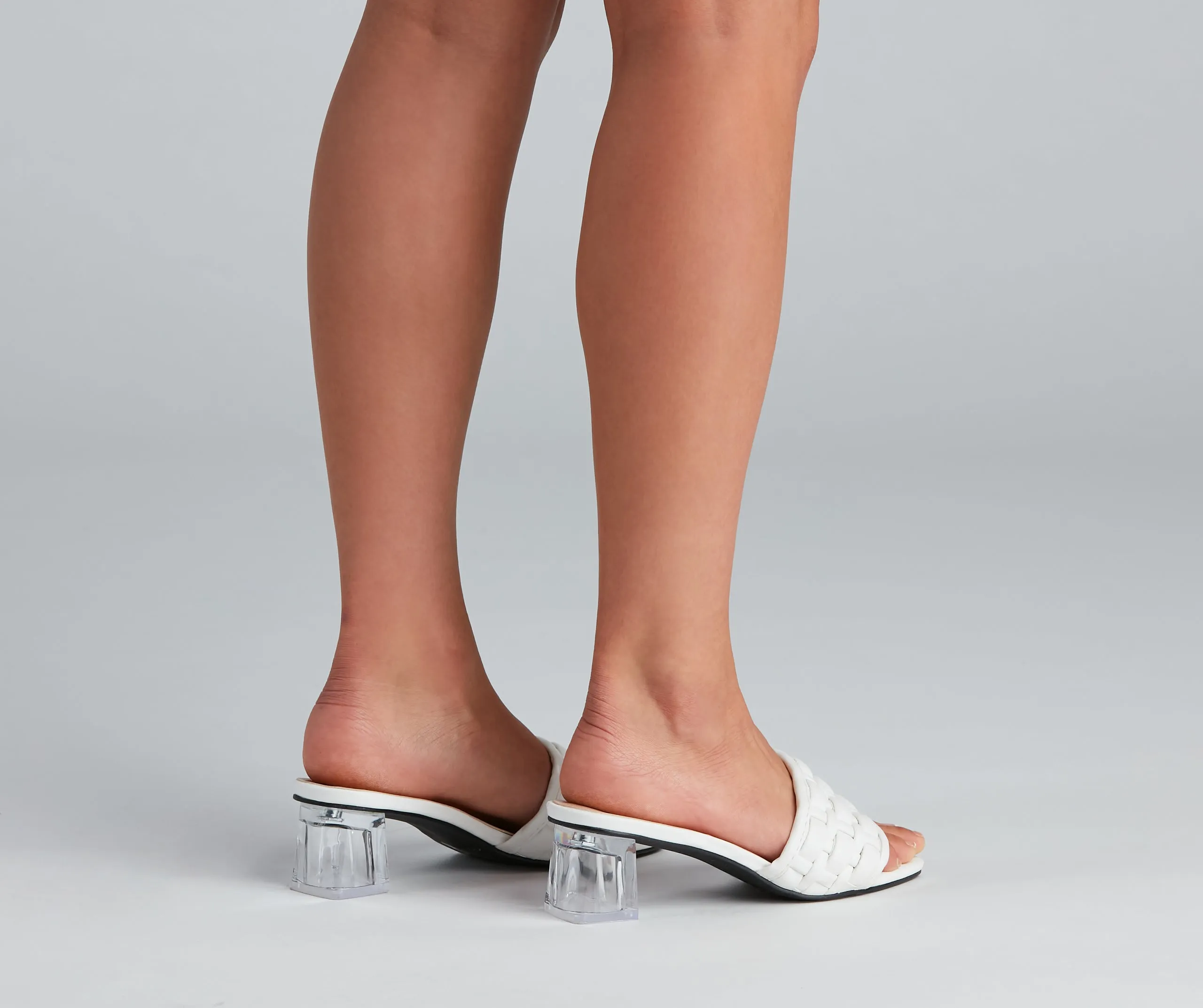 Basket Case Lucite Heel Mules