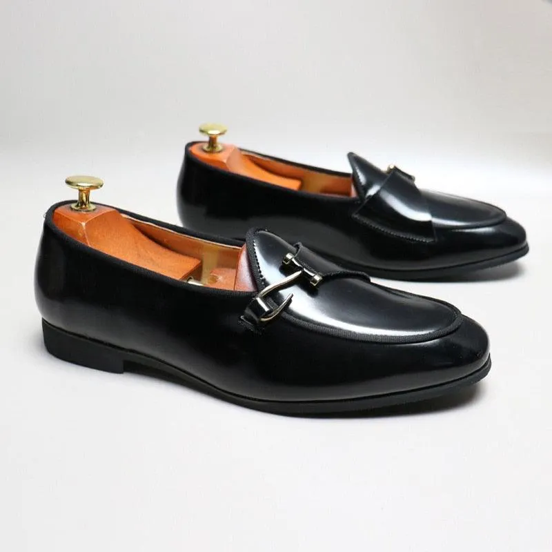 Black Loafers With Side Hook - Men Shoes