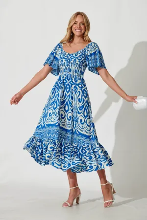 Carmella Maxi Dress In White And Blue Border Print