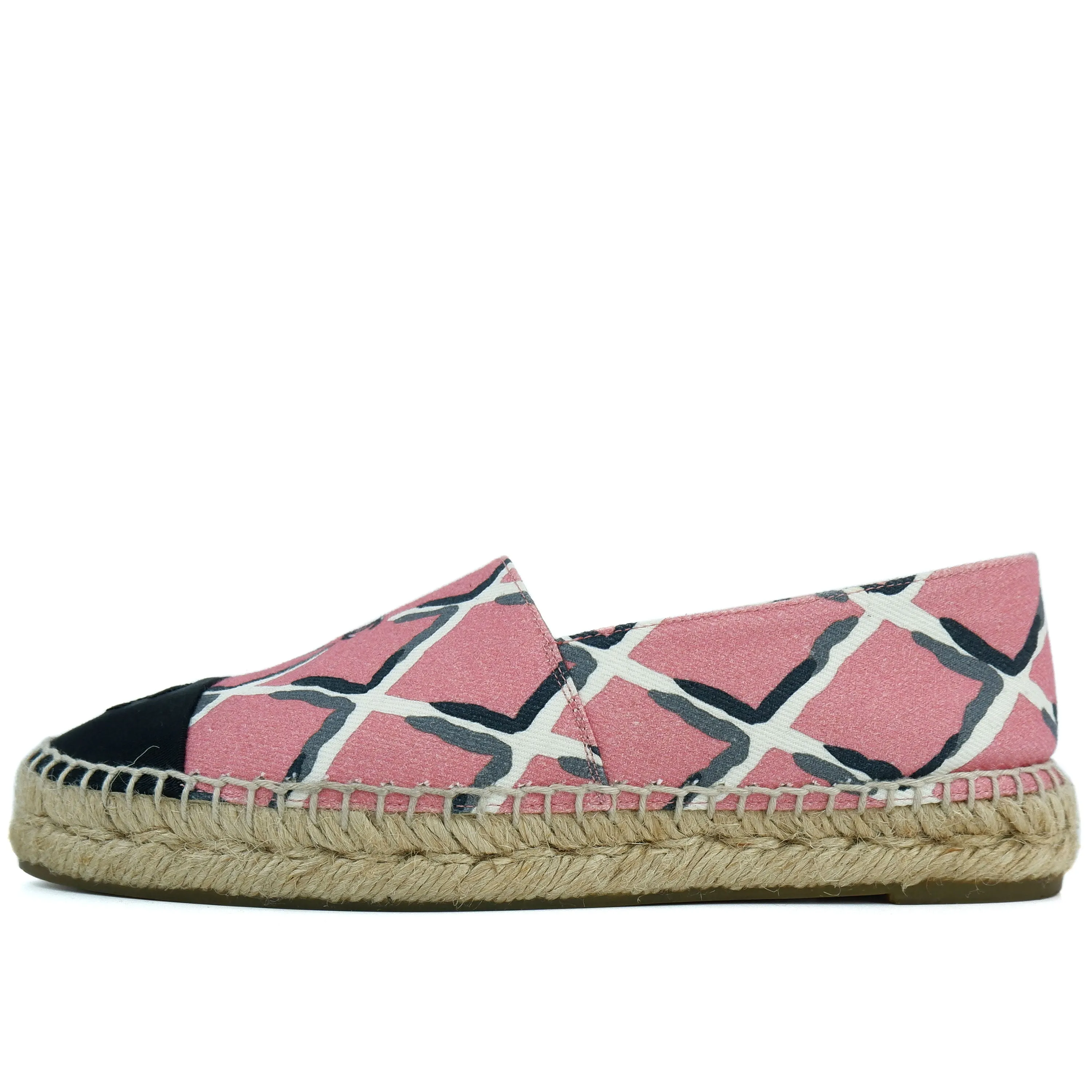 Chanel Flats Espadrille Pink Canvas 37