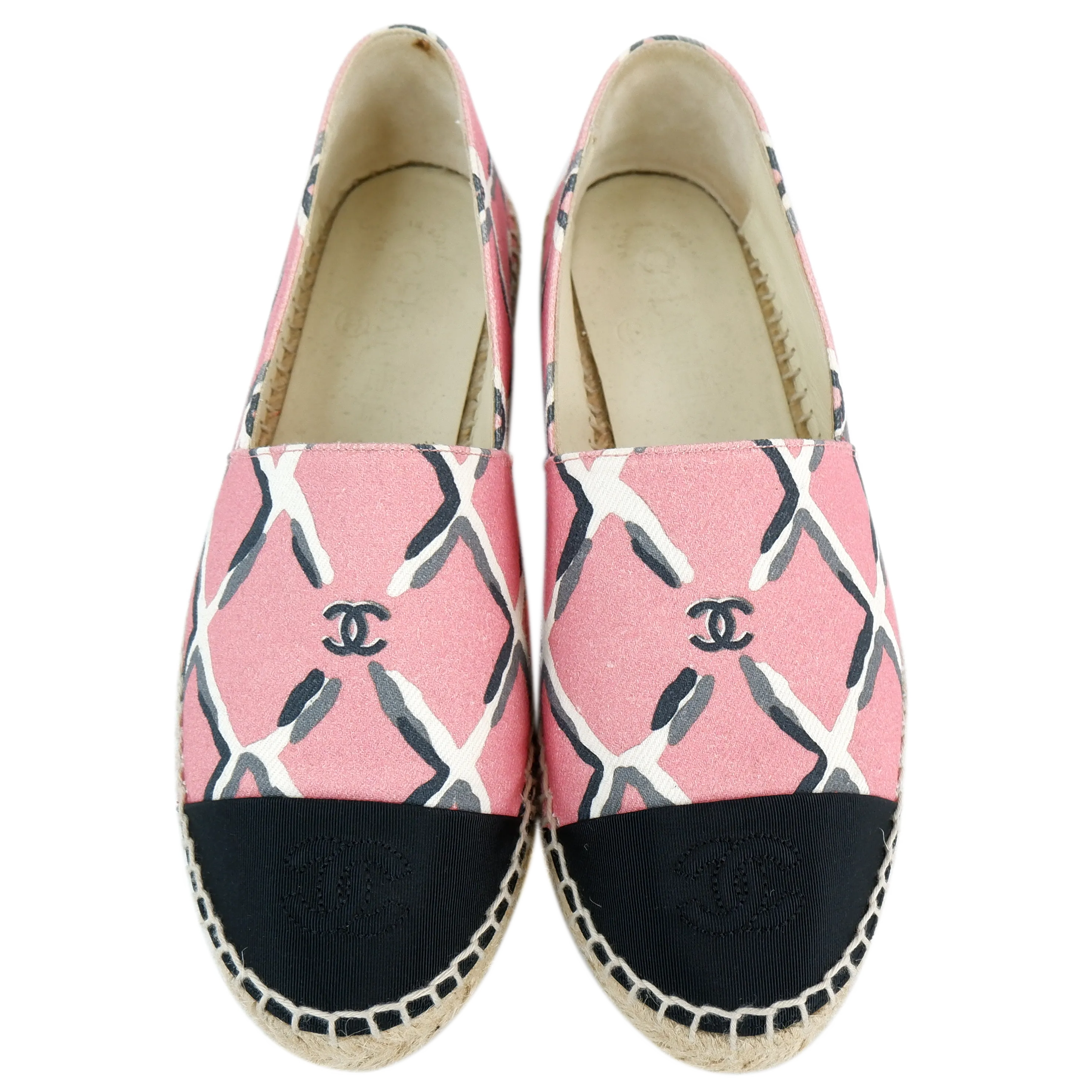 Chanel Flats Espadrille Pink Canvas 37