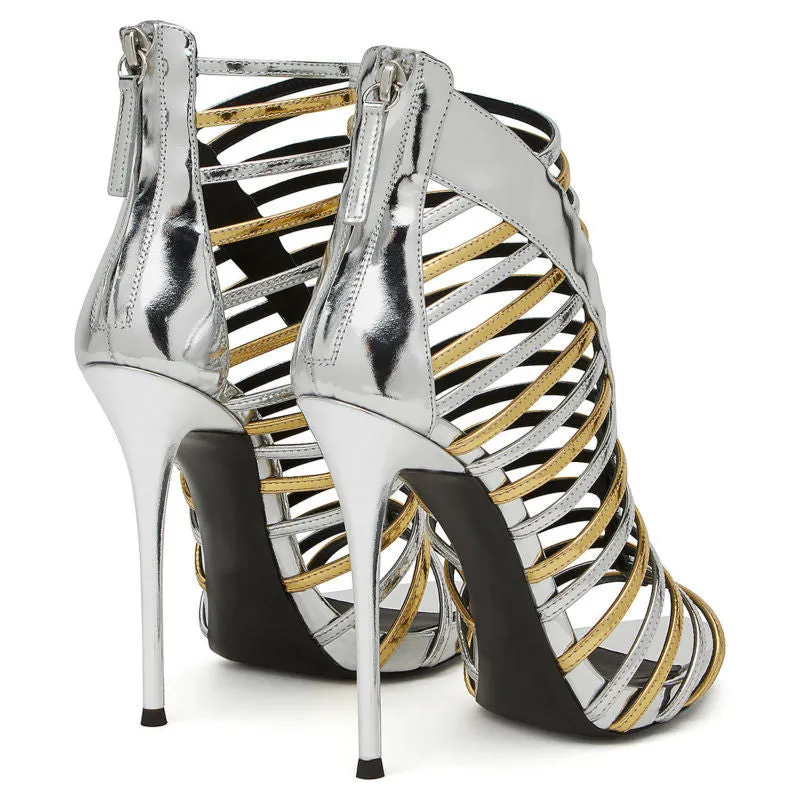 Chic Unveiling Elegance Metallic Strappy Roman Sandals