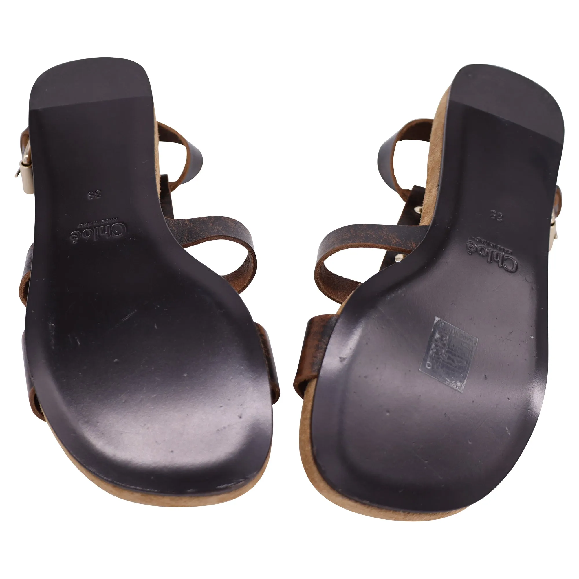 Chloé Diane Studded Sandals in Brown Leather