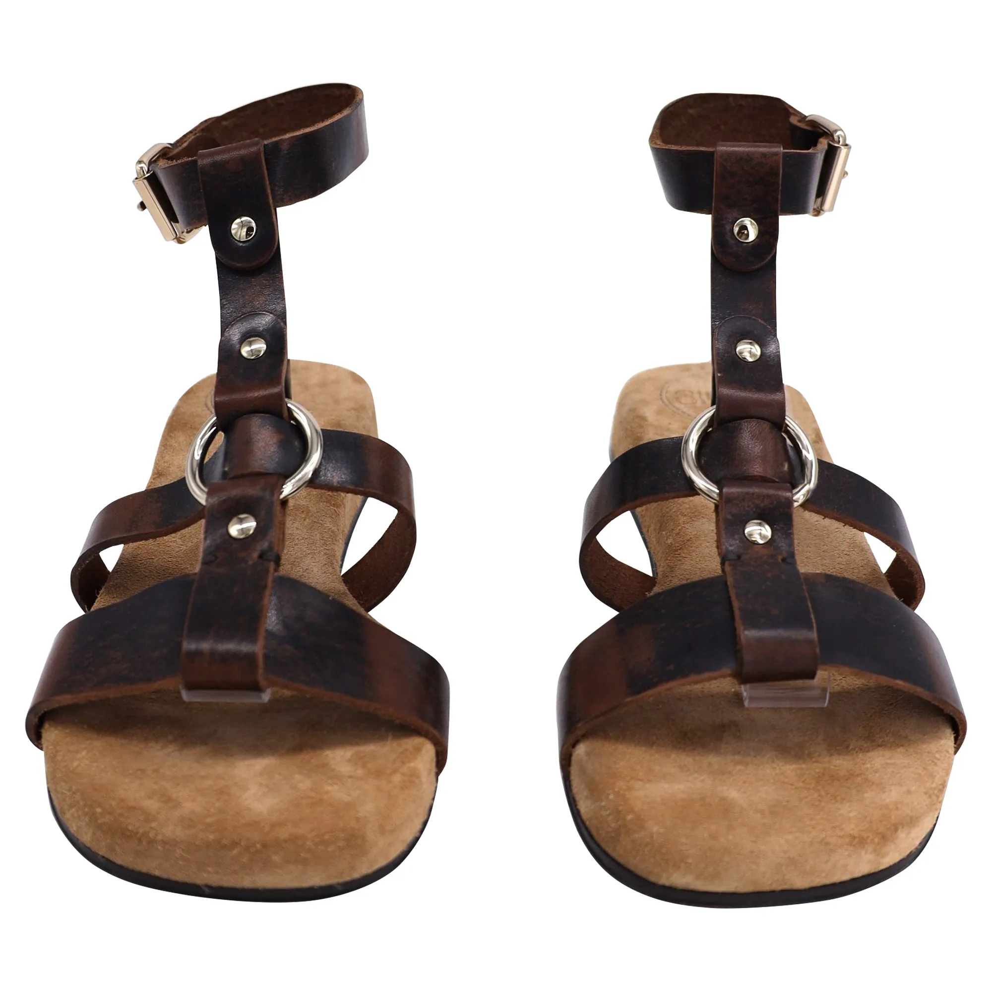 Chloé Diane Studded Sandals in Brown Leather