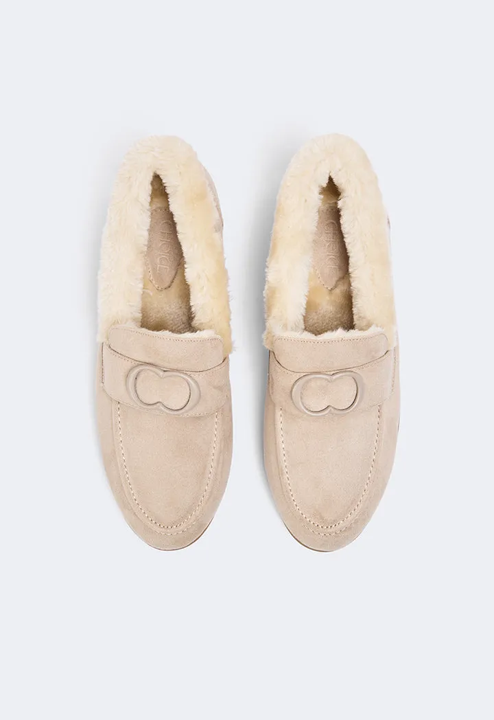 Choice Shearling Detailed Suede Loafers Beige