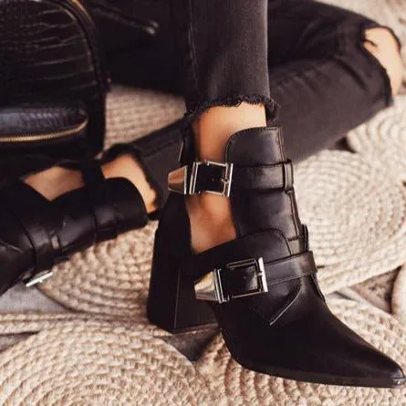 Chunky Heel Double Buckle Boots