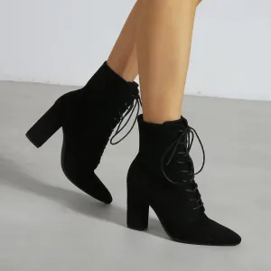 Chunky Heeled Suede Short Tube Boots