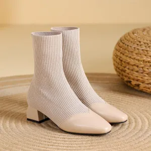 Chunky Heels Knit Stretch Sock Boots