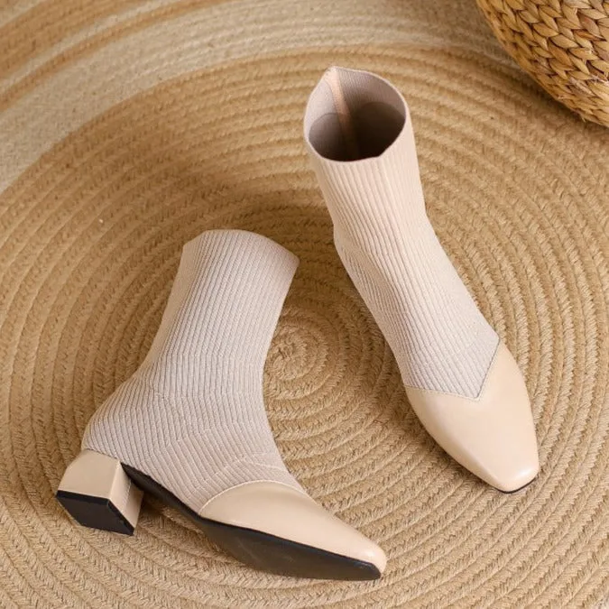 Chunky Heels Knit Stretch Sock Boots