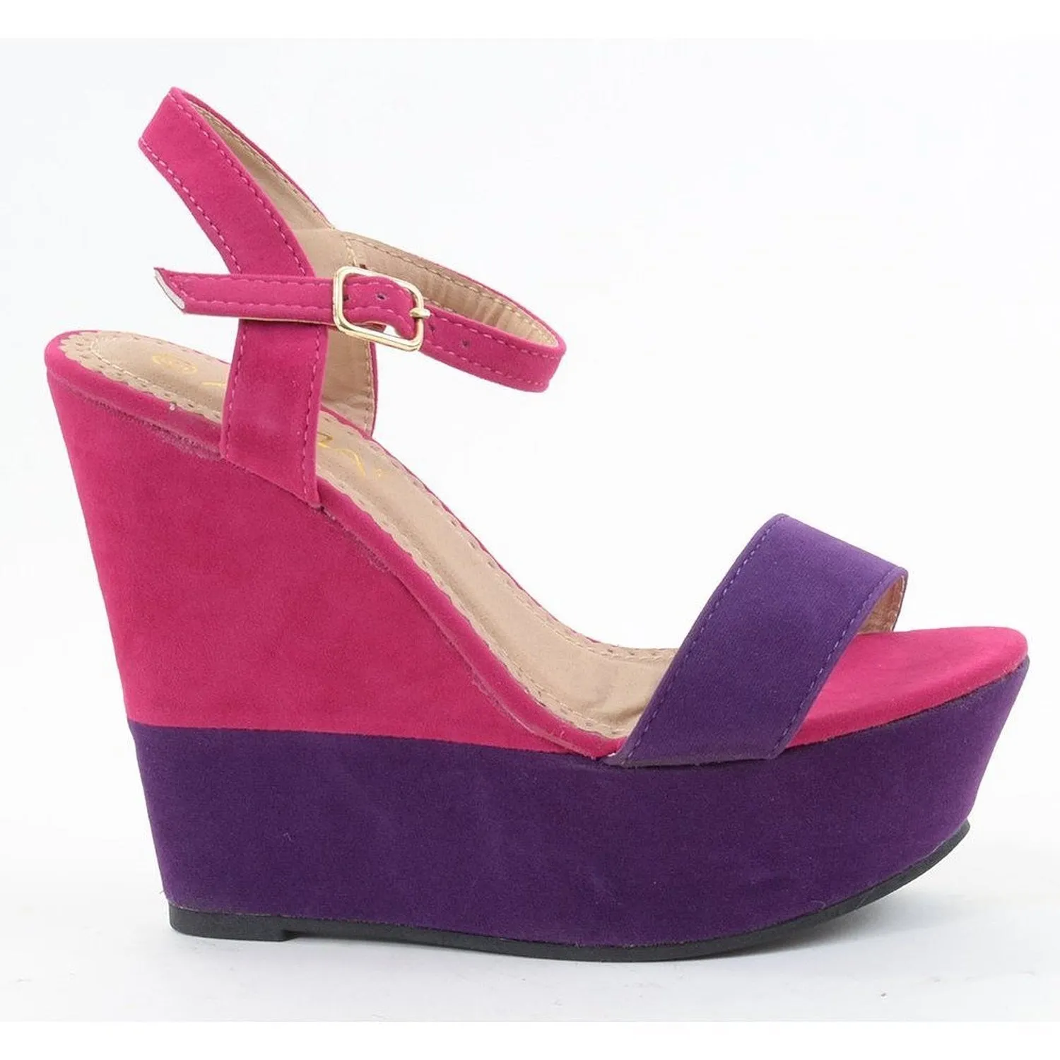 Colorblock Open Toe Anklet Wedge Sandal Mia-4