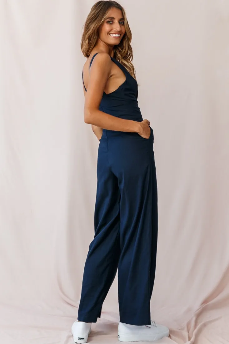 Dylan V-Neckline Wide Leg Jumpsuit Navy