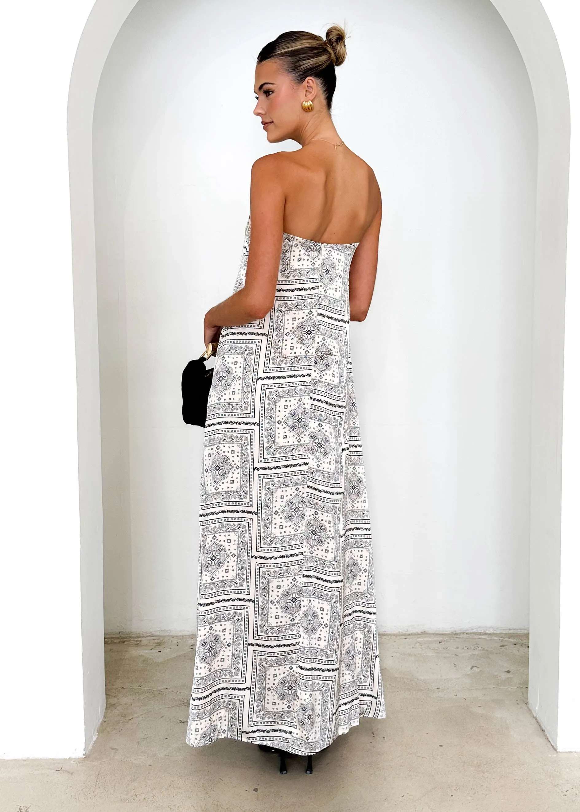 Elsbury Strapless Maxi Dress - Cream Patchwork