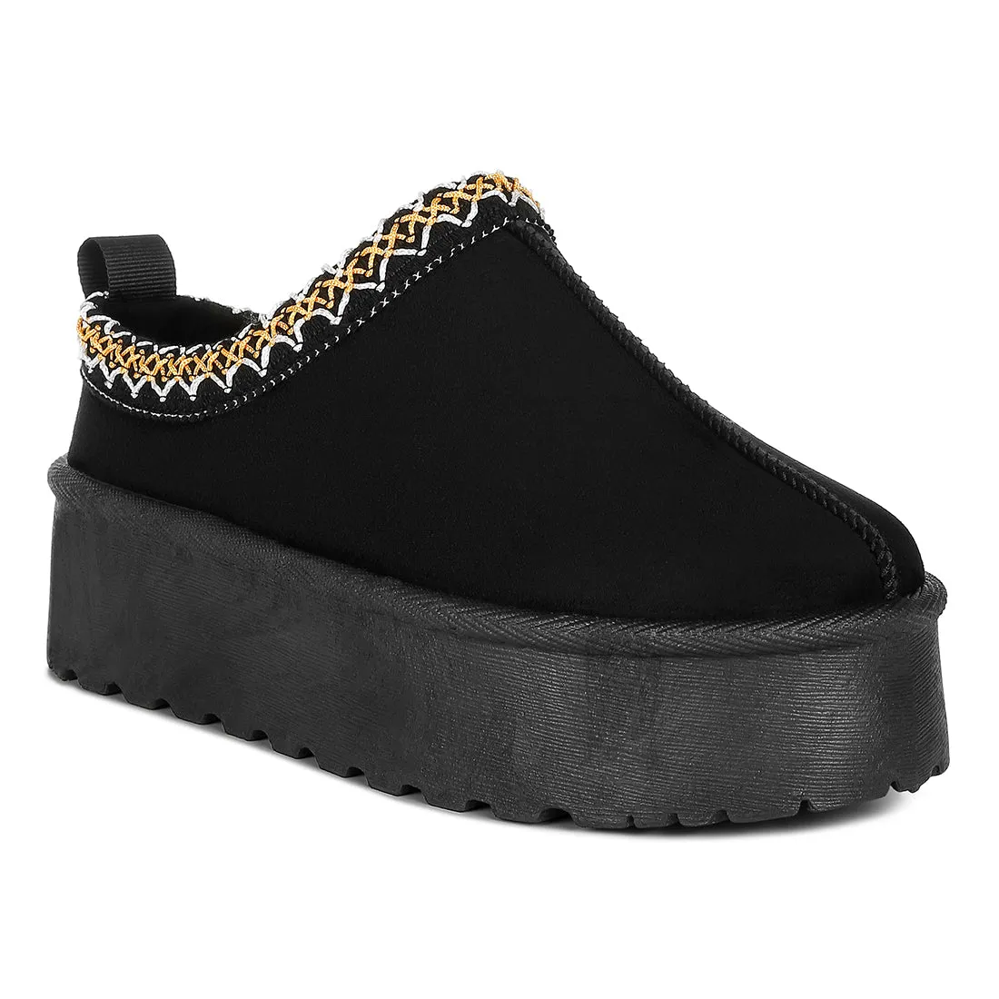 Embroidered Platform Fur Classic Slip-On