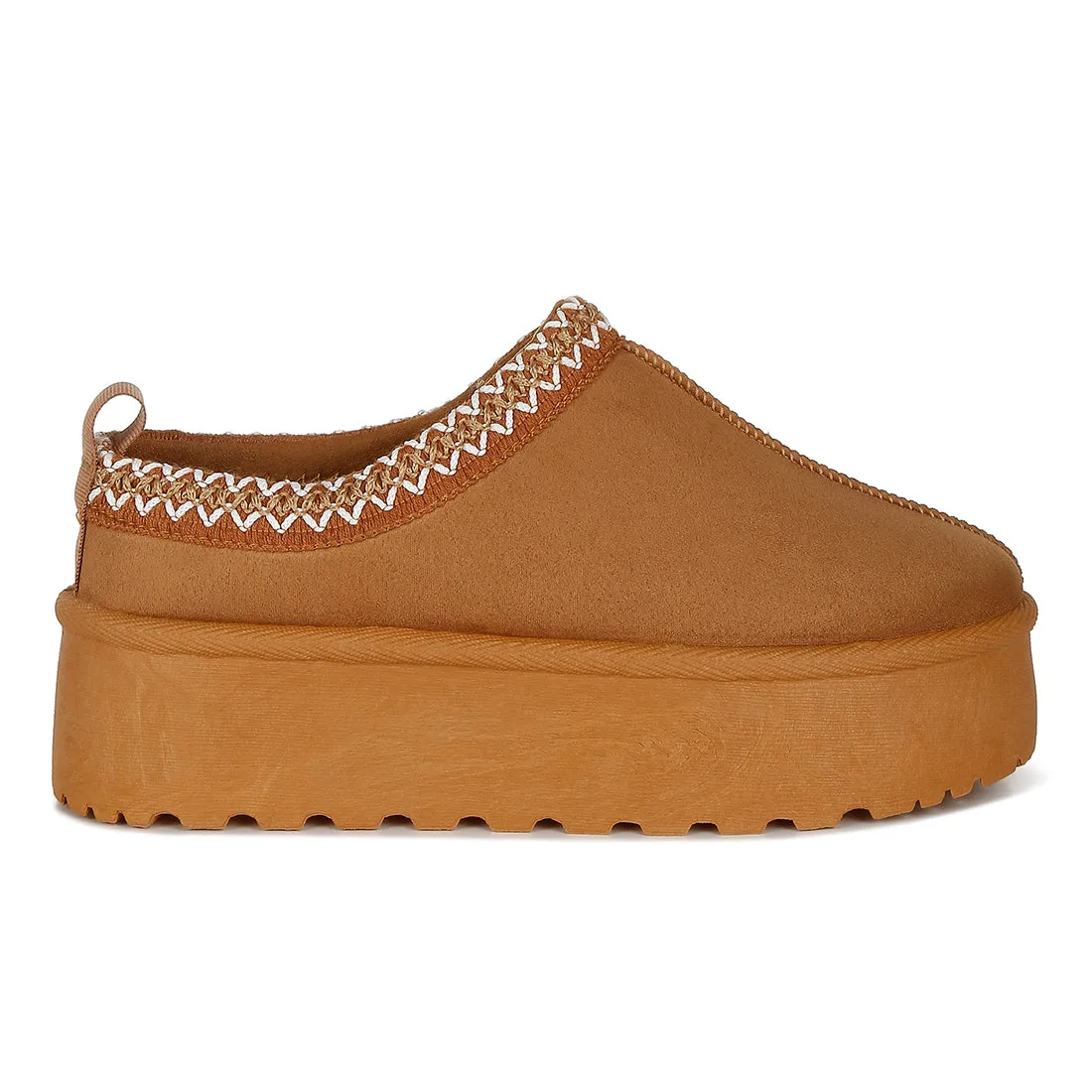 Embroidered Platform Fur Classic Slip-On