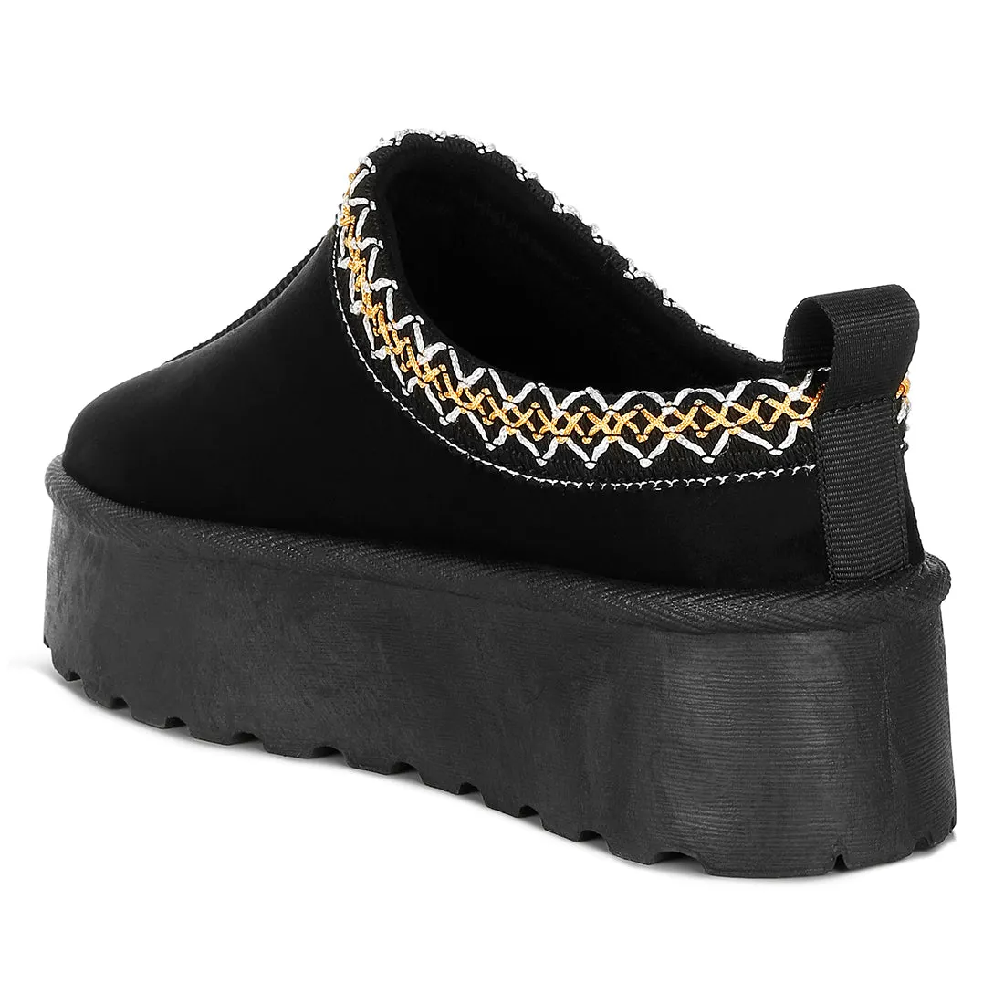 Embroidered Platform Fur Classic Slip-On