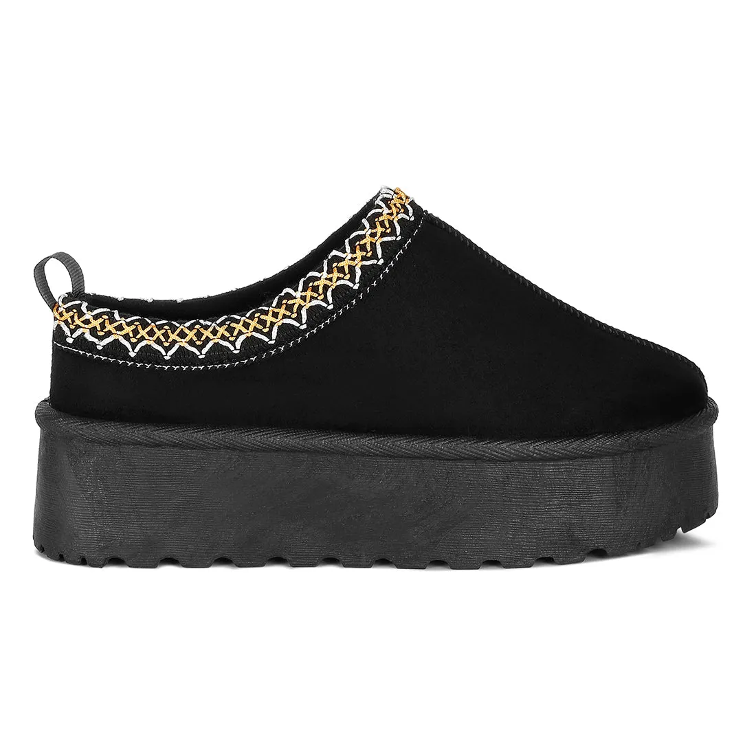 Embroidered Platform Fur Classic Slip-On