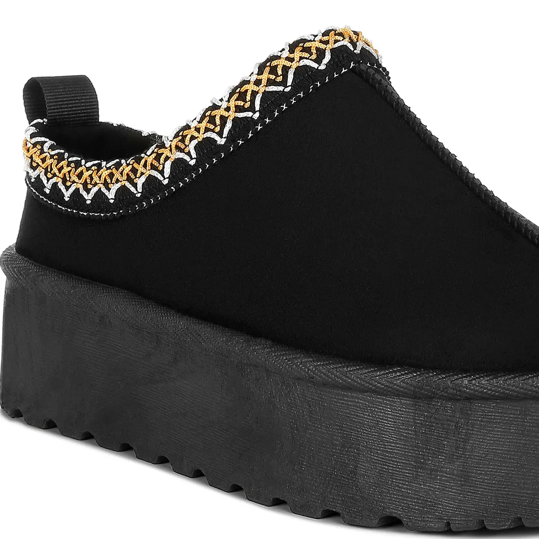 Embroidered Platform Fur Classic Slip-On