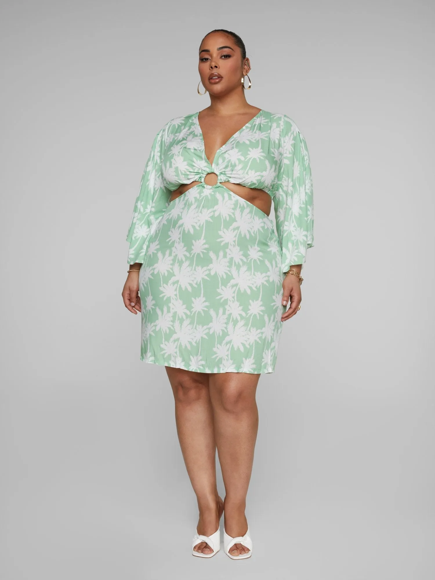 Fashion To Figure - Tika Palm Print O-Ring Dress