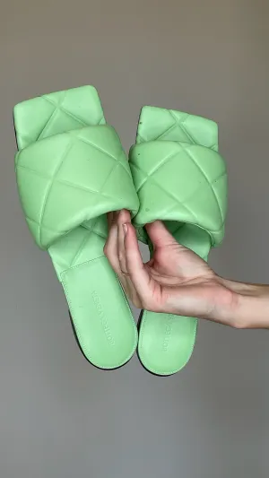 Green Leather Slides - 11