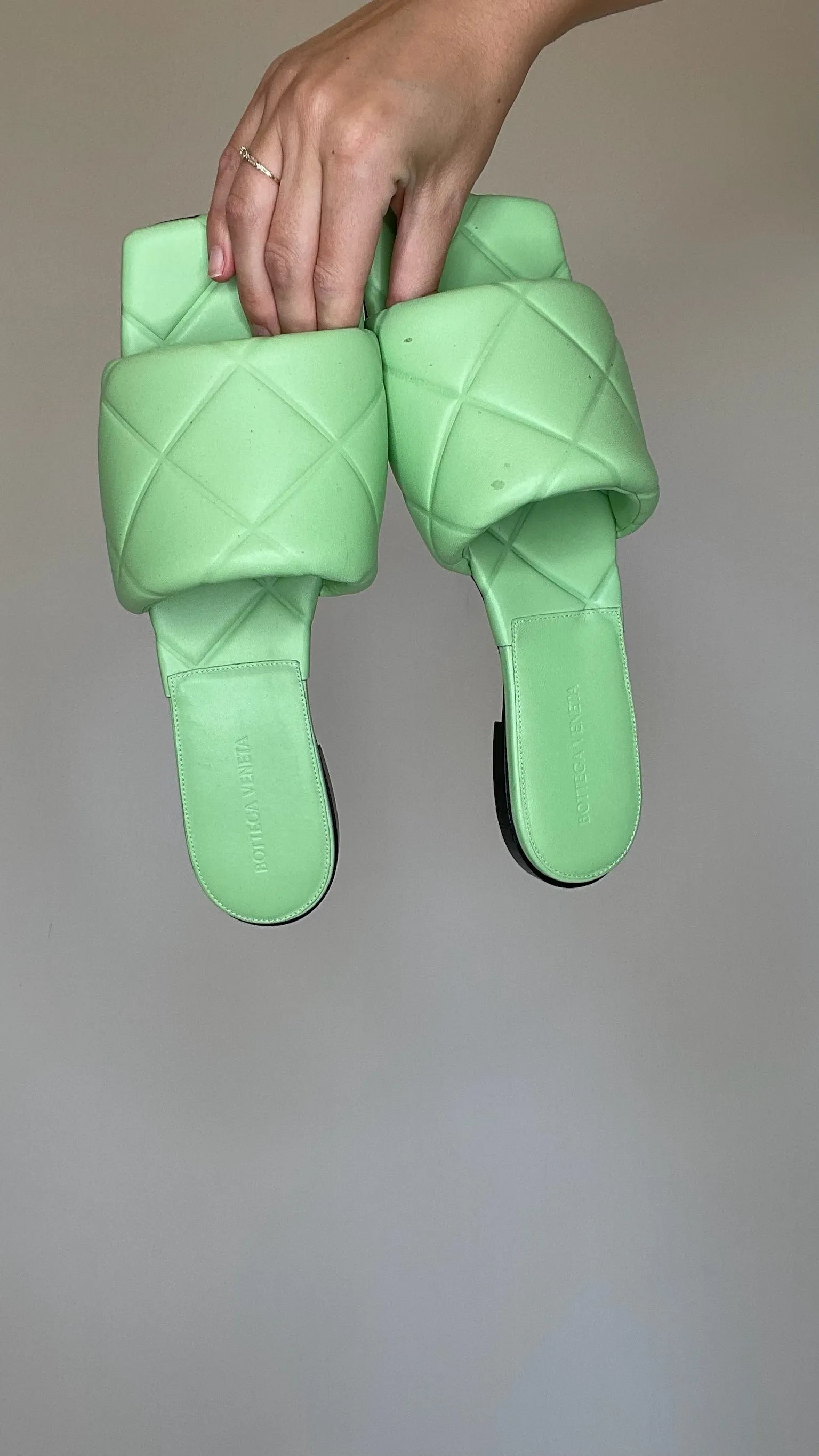 Green Leather Slides - 11