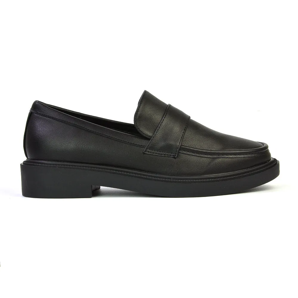 Hanah Chunky Loafers Flat Back To School Shoes In Black Patent