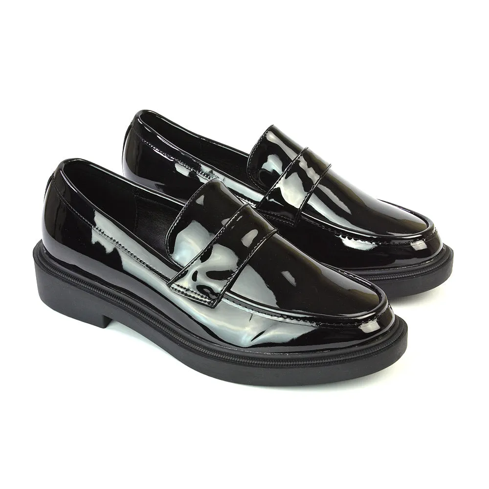 Hanah Chunky Loafers Flat Back To School Shoes In Black Patent