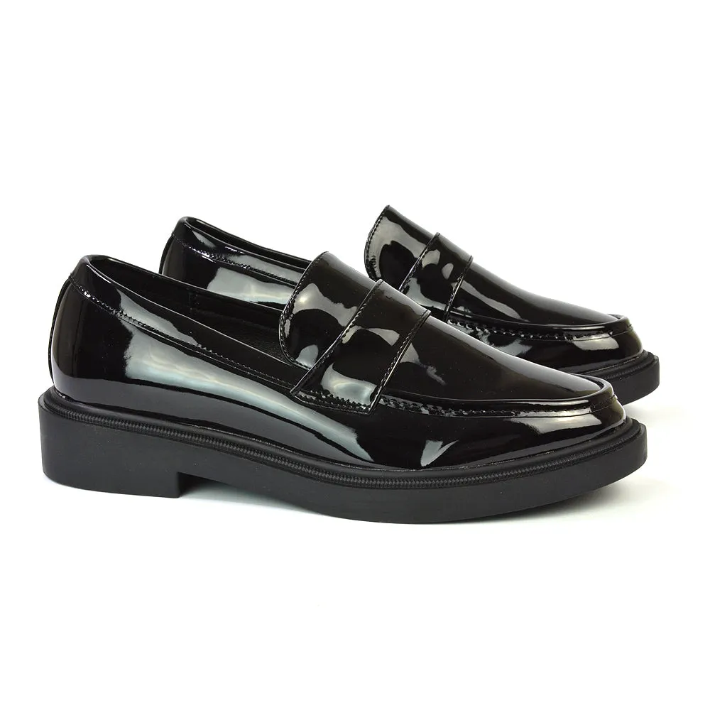 Hanah Chunky Loafers Flat Back To School Shoes In Black Patent