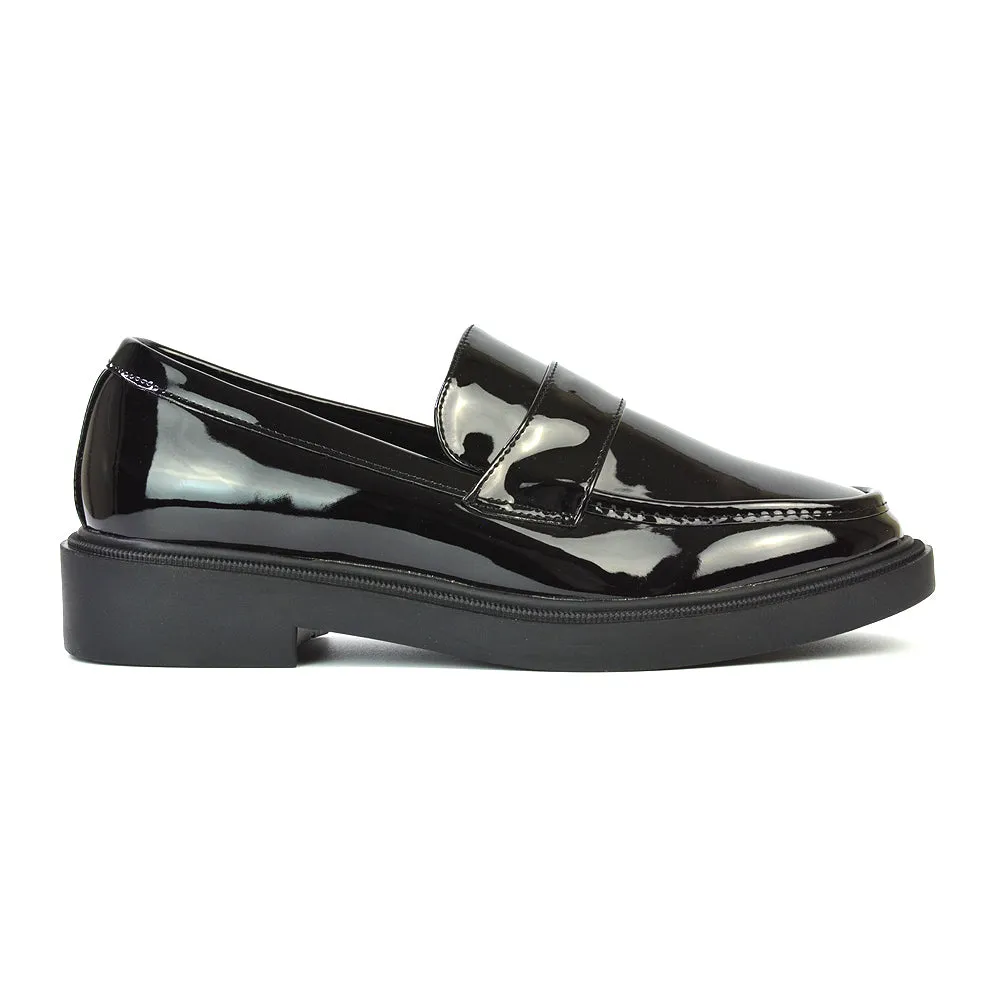 Hanah Chunky Loafers Flat Back To School Shoes In Black Patent