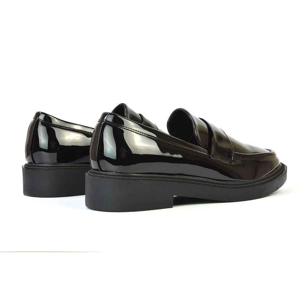 Hanah Chunky Loafers Flat Back To School Shoes In Black Patent