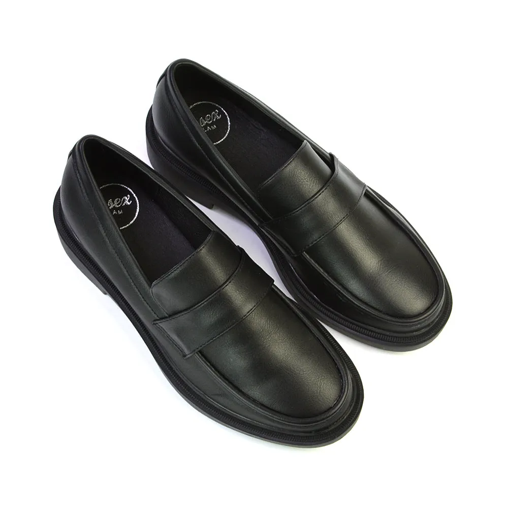 Hanah Chunky Loafers Flat Back To School Shoes In Black Patent