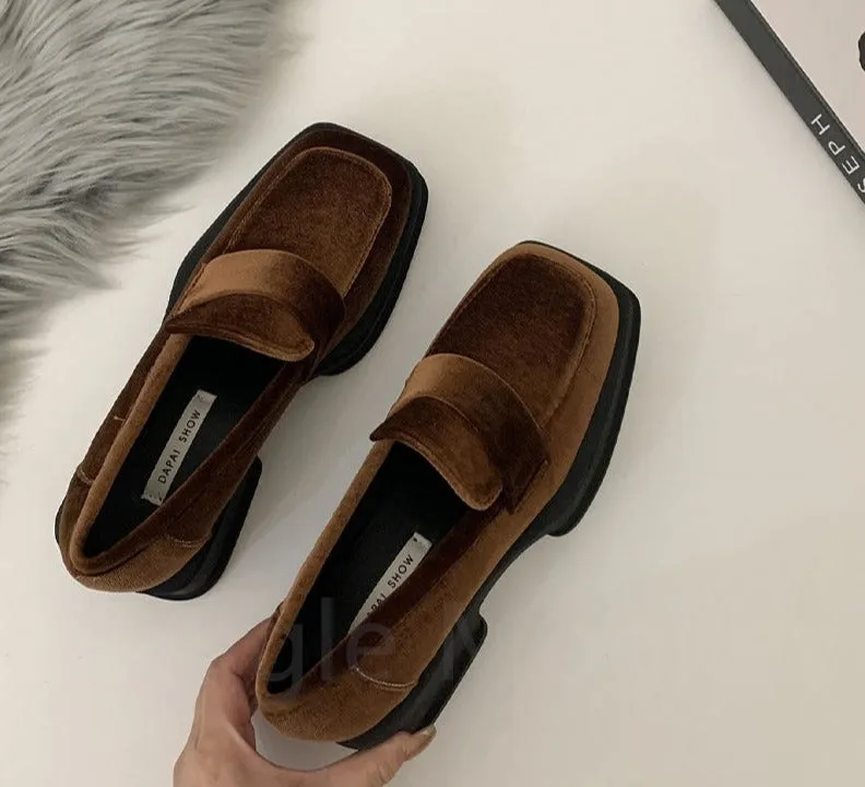 Hnzxzm Chunky Platform Suede Casual Women Shoes Winter Autumn Loafers Square Toe Designer Shoes Fad Punk Dress Mujer Zapatillas