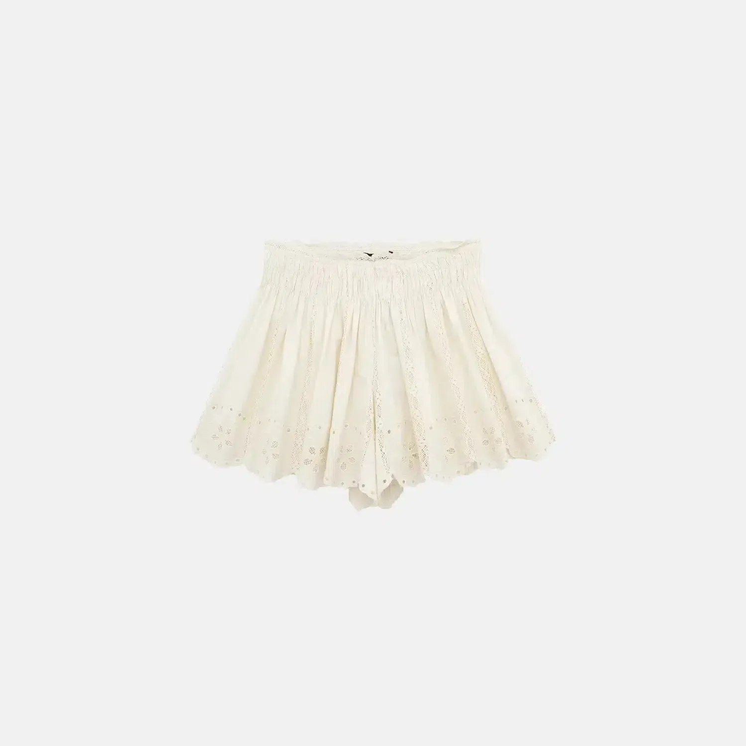 Ibérica Glow Set – Cream – Embroidered top with lace shorts