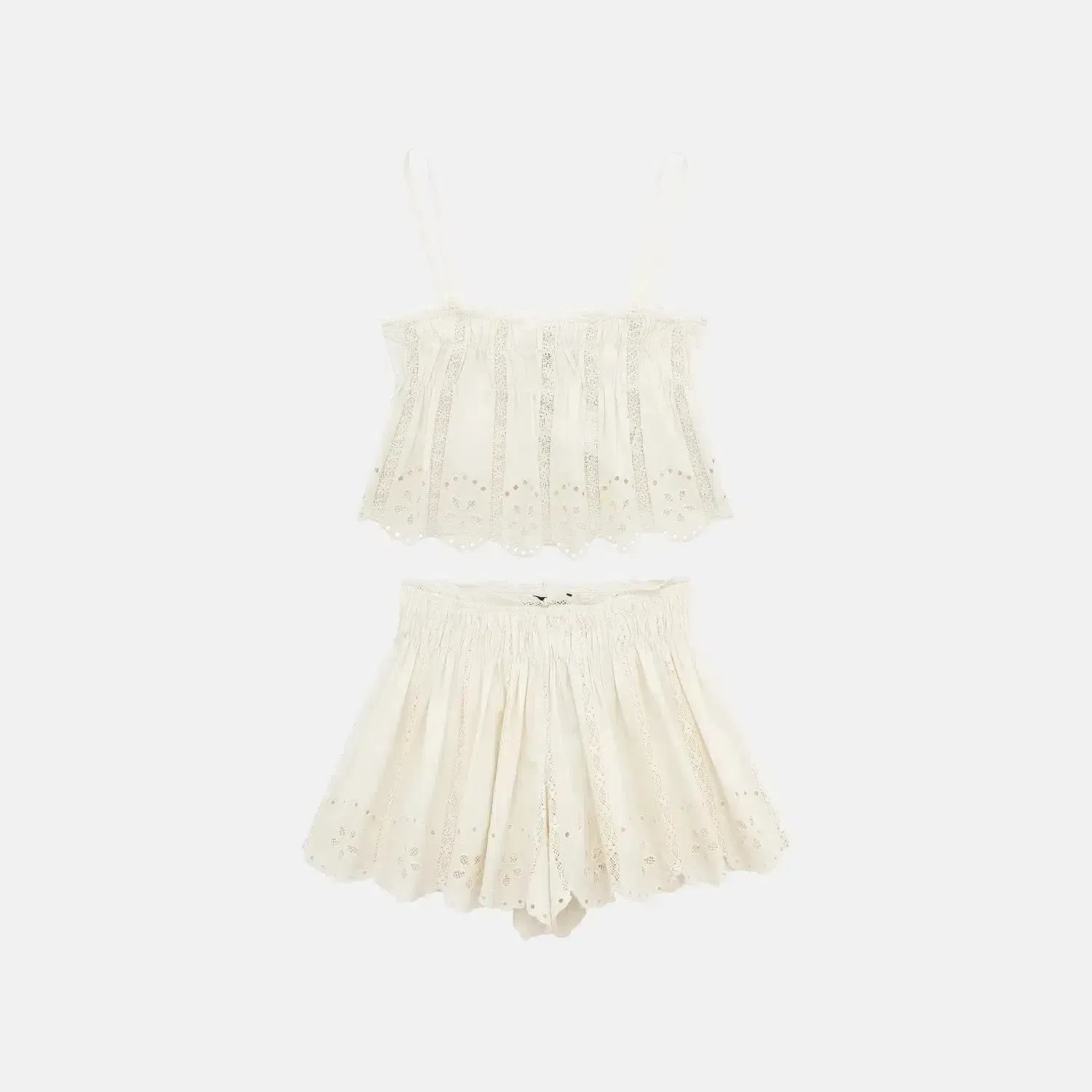 Ibérica Glow Set – Cream – Embroidered top with lace shorts