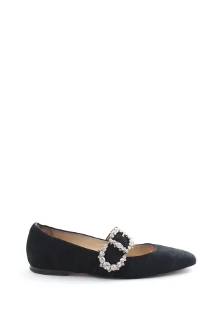 Jimmy Choo Goodwin Crystal-Buckle Suede Ballet Flats