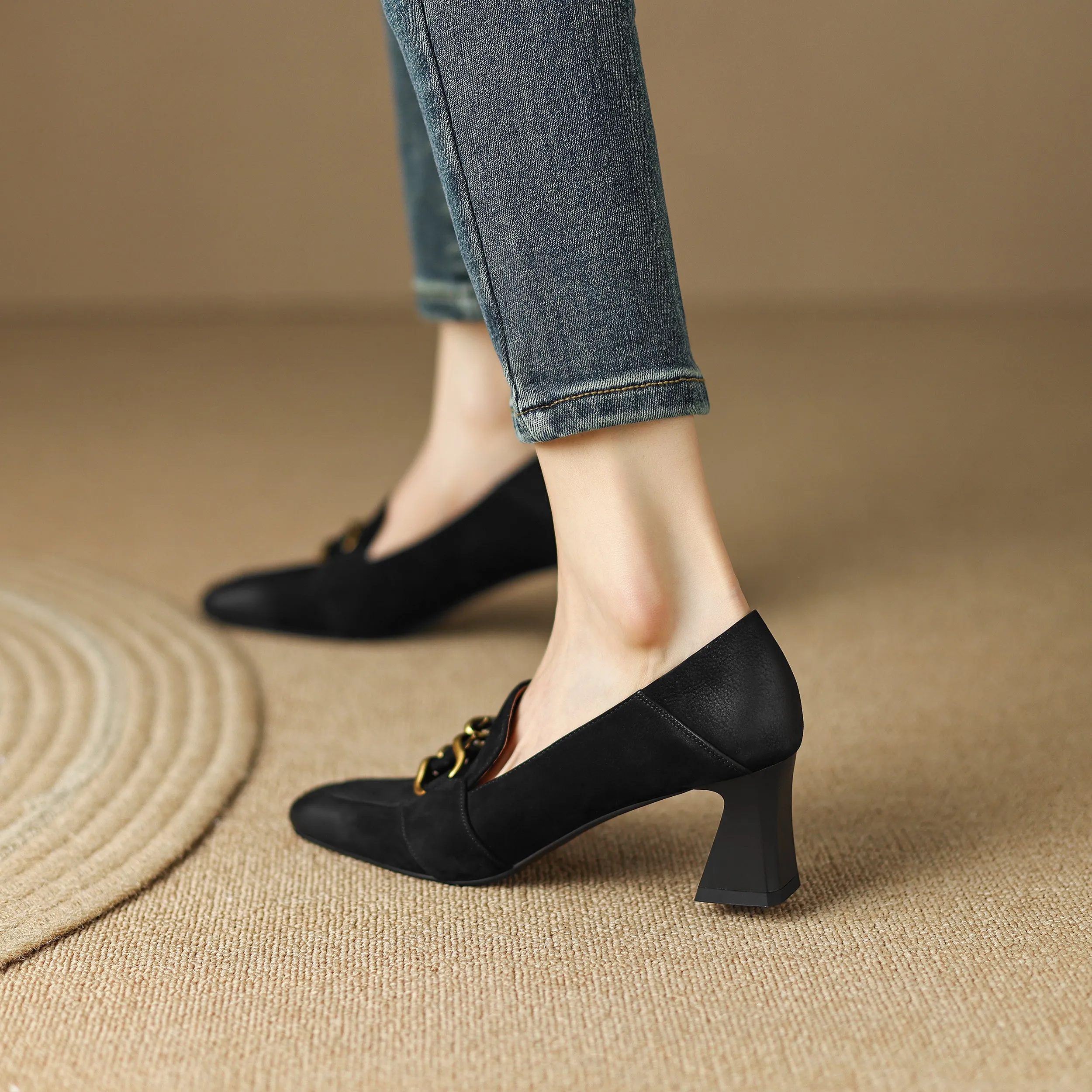 Karla Black Block Heel Loafer Pumps