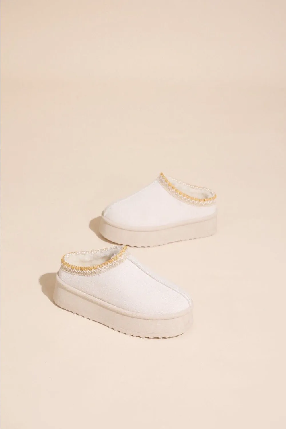 KIDS ULTRA MINI PLATFORM SLIPPERS EMBROIDED ANKLE BOOTS IN BEIGE 31-36 SIZES