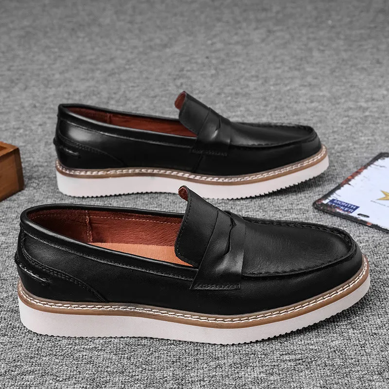 Men's leather thick sole penny loafers